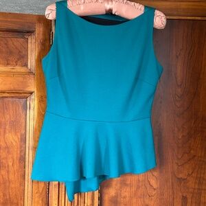 Tahari Peplum Asymmetrical Front Hemline Blue Top, Sleeveless, Size M